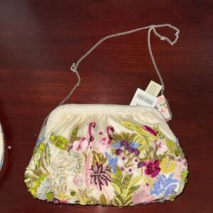 Floral/Flamingo Beaded Cream Clutch